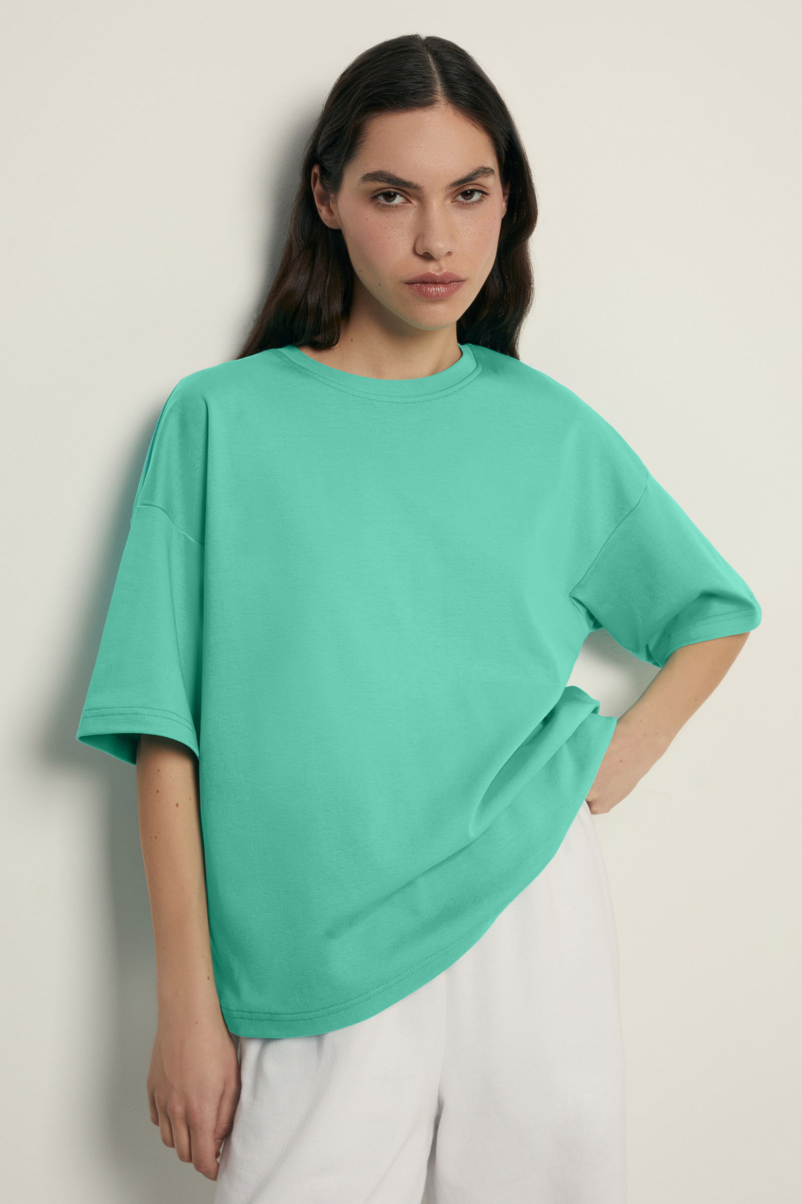 

Оверсайз футболка из трикотажного интерлока, 569 jelly mint, Оверсайз футболка из трикотажного интерлока