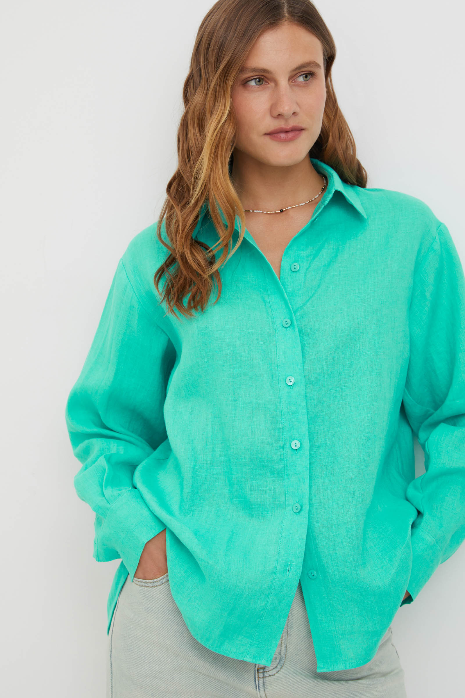 Рубашка Finn Flare изо льна, зеленый, арт. FSF11042