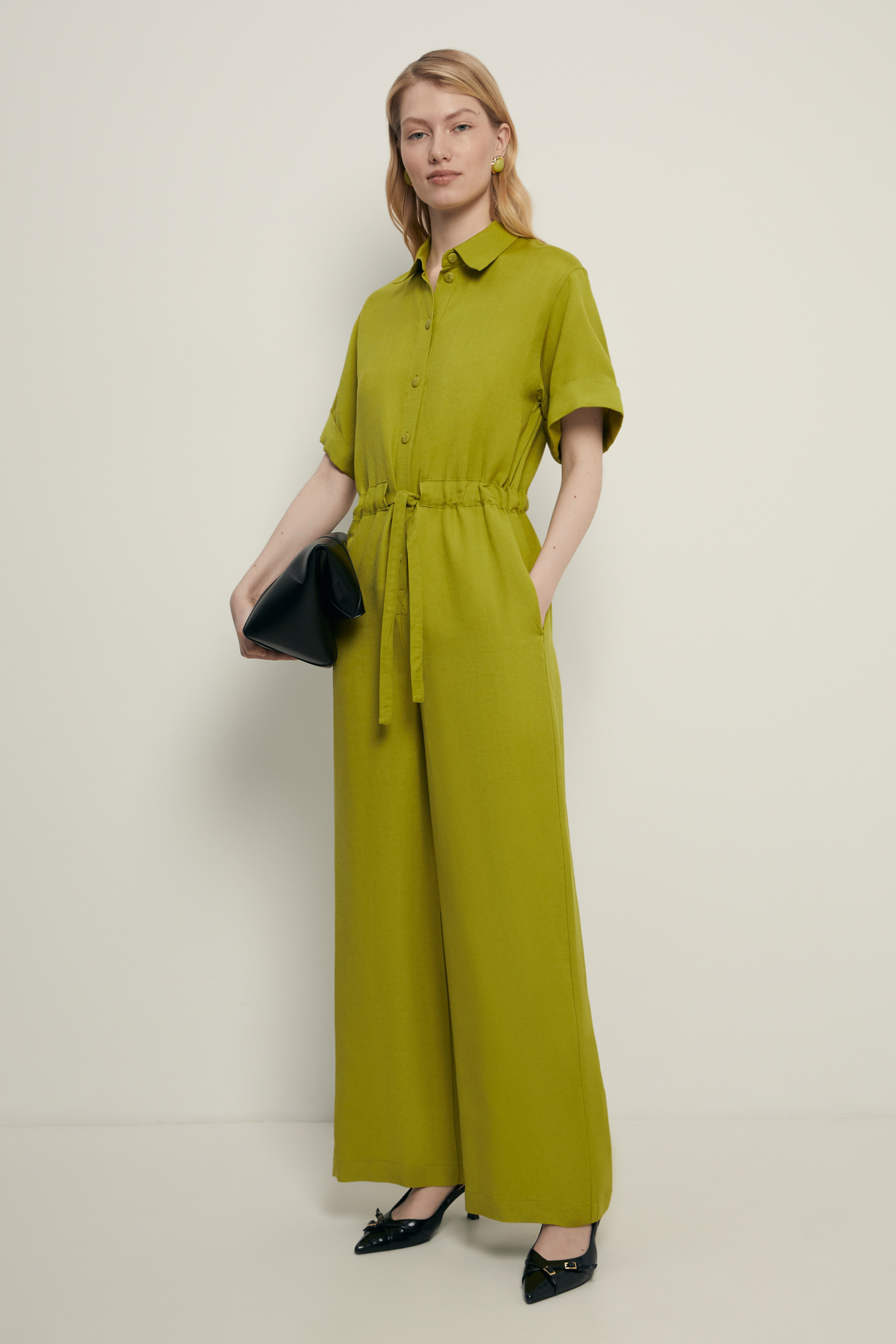 

Комбинезон с поясом на кулиске и добавлением льна, 570 pea, Комбинезон с поясом на кулиске и добавлением льна