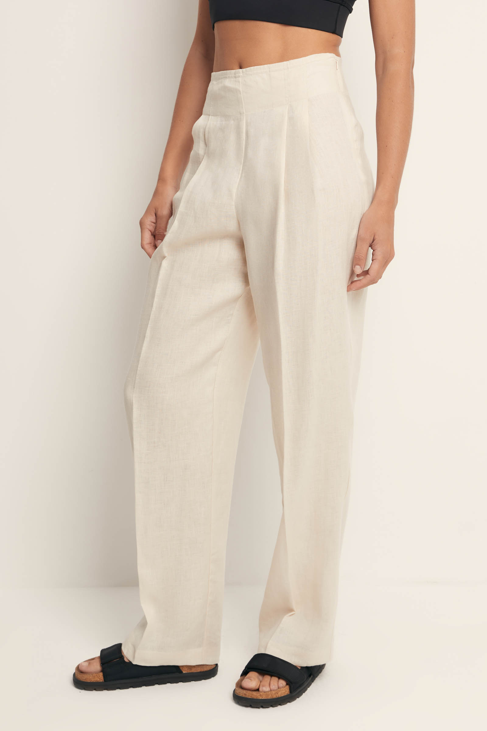 

Брюки изо льна широкого силуэта, 705 angora, Брюки изо льна широкого силуэта