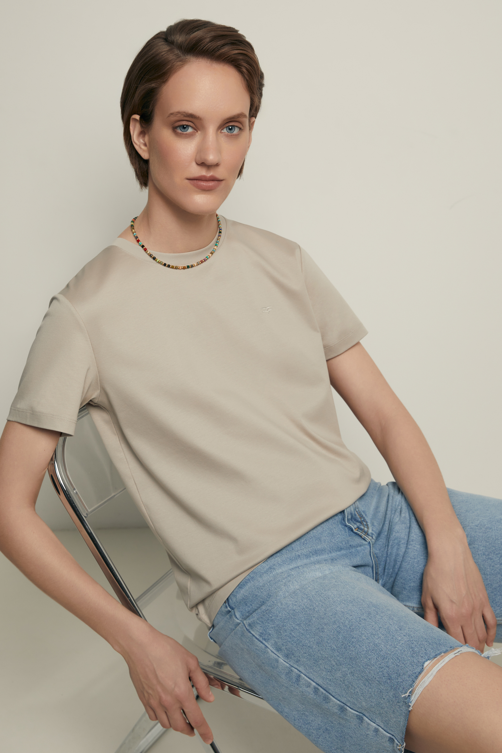 Футболка Finn Flare из мерсеризованного хлопка, бежевый, арт. FSF110101