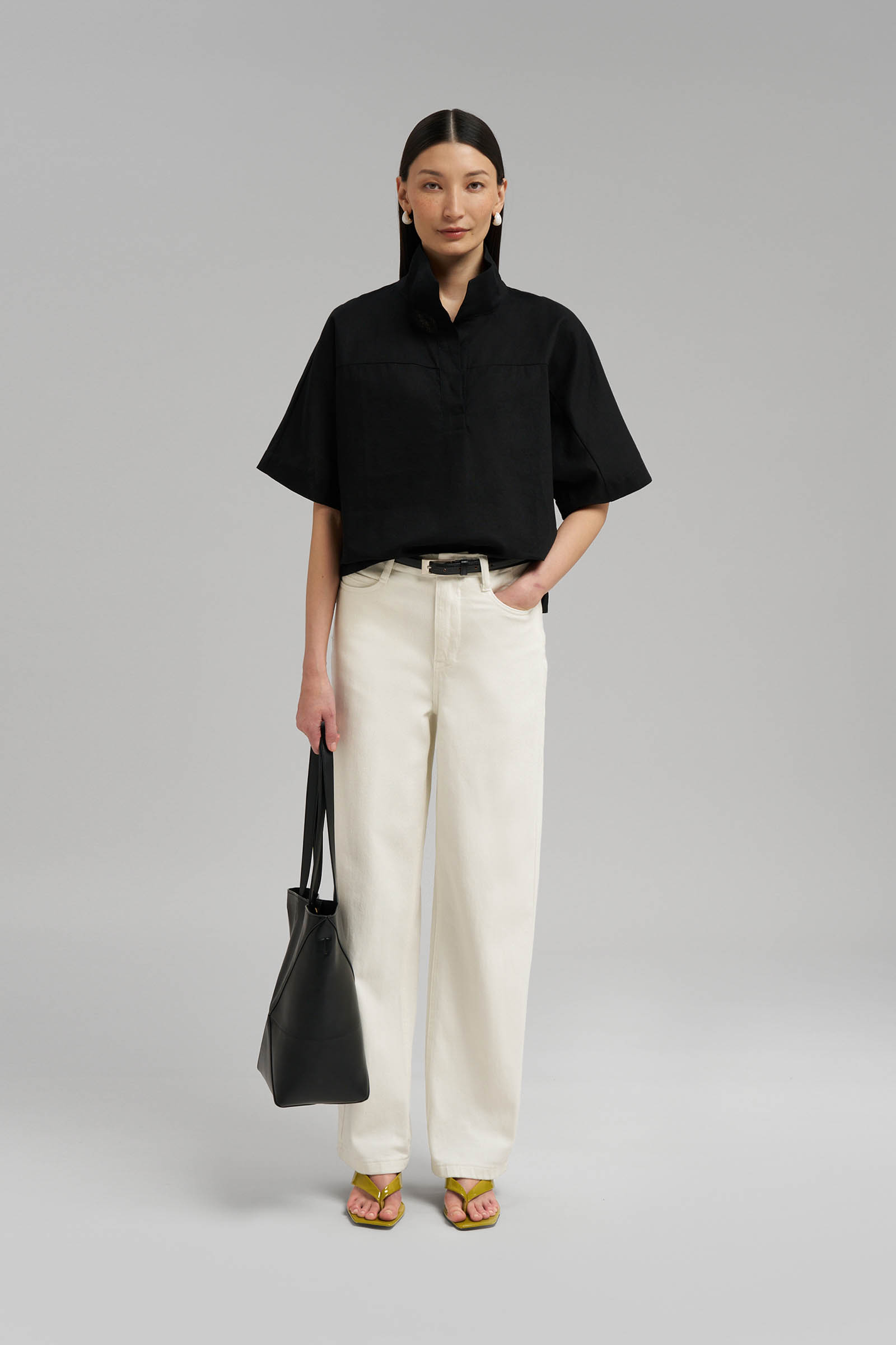 Льняная блузка Finn Flare FSG110156, черный, арт. FSG110156