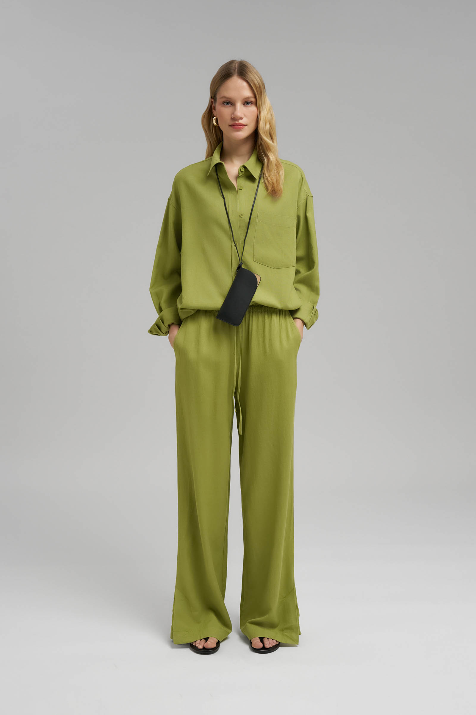 Рубашка Finn Flare объемного кроя со льном, зеленый, арт. FSG11047