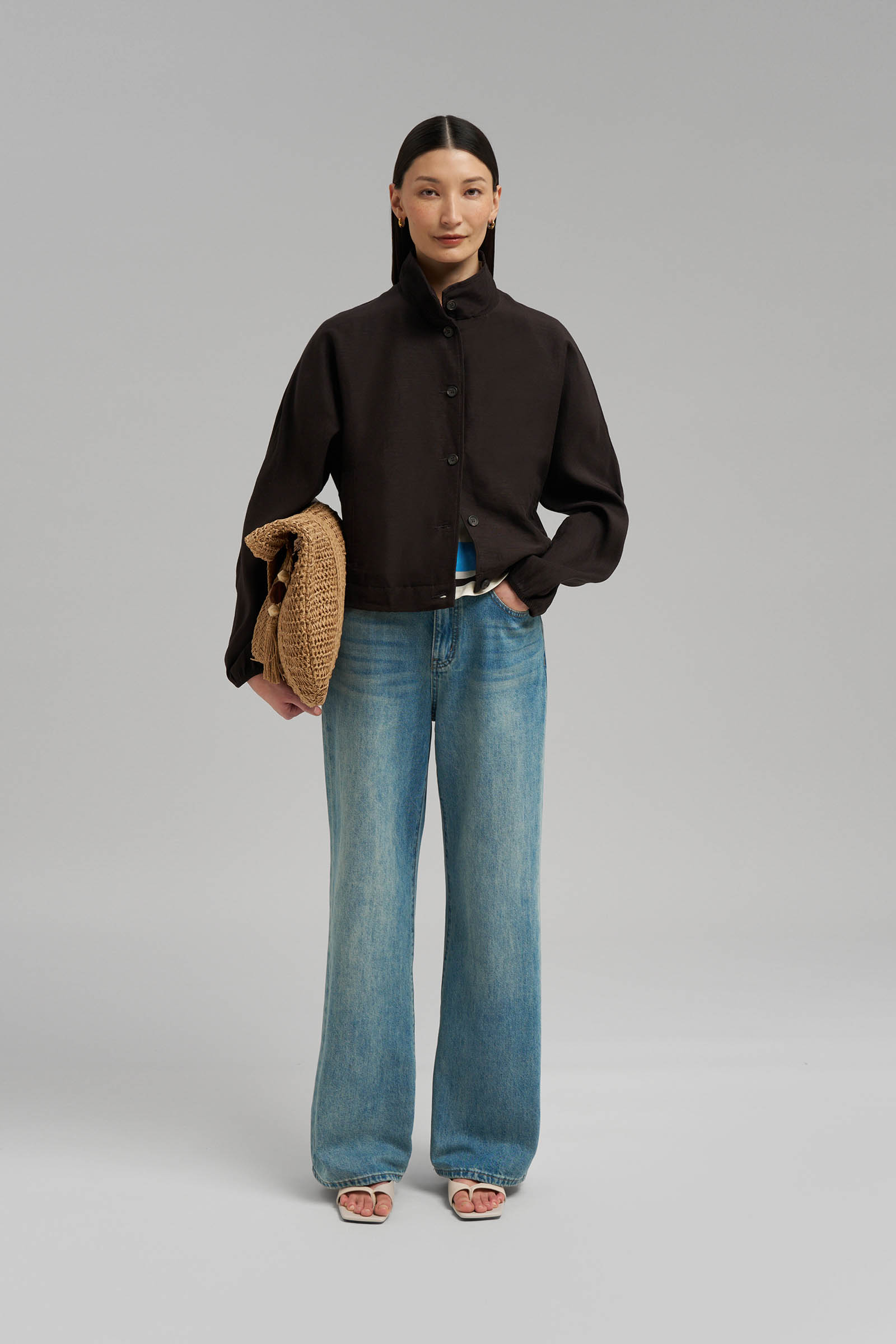 Легкая куртка Finn Flare из льна и вискозы, черный, арт. FSG110155