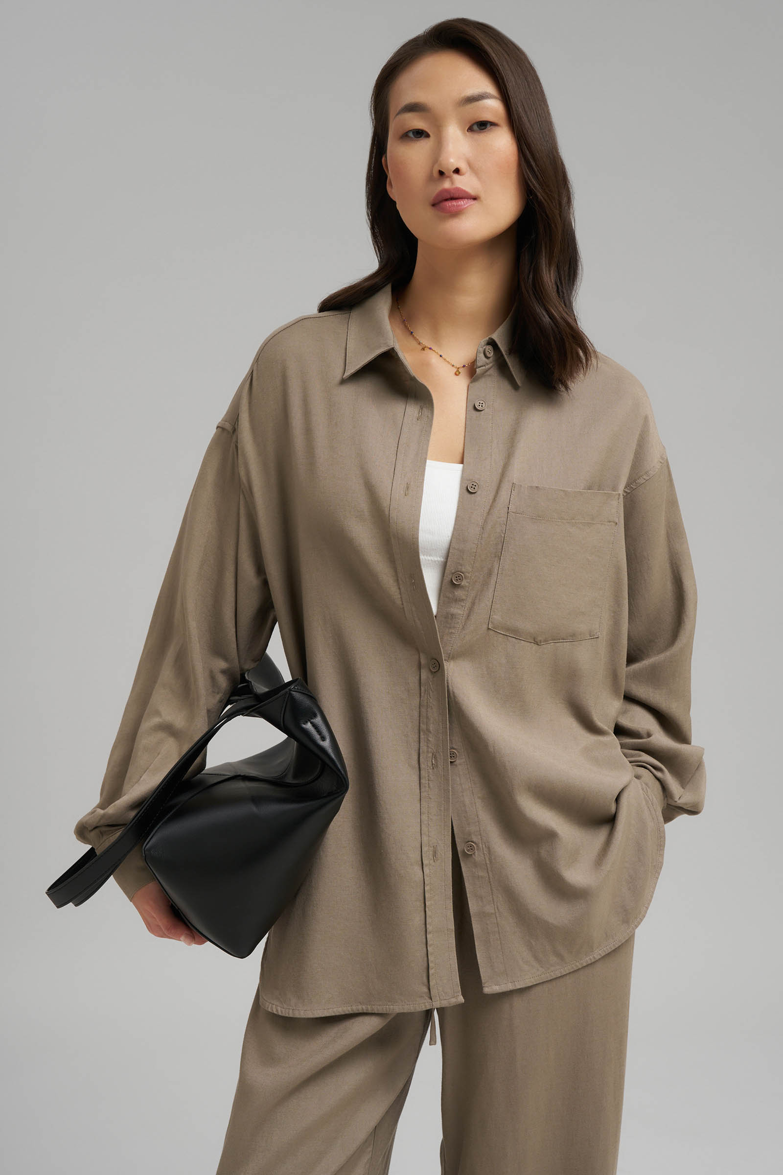 

Рубашка объемного кроя со льном, 517 kiwi, Рубашка объемного кроя со льном