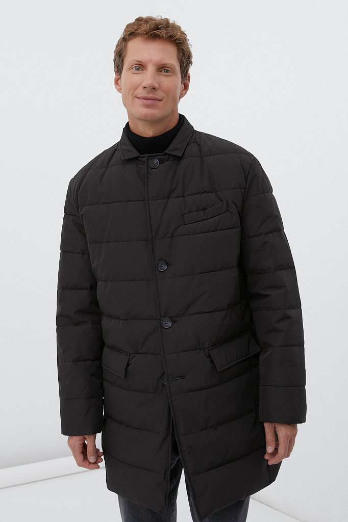 утепленное пальто с капюшоном Finn-Flare черного цвета