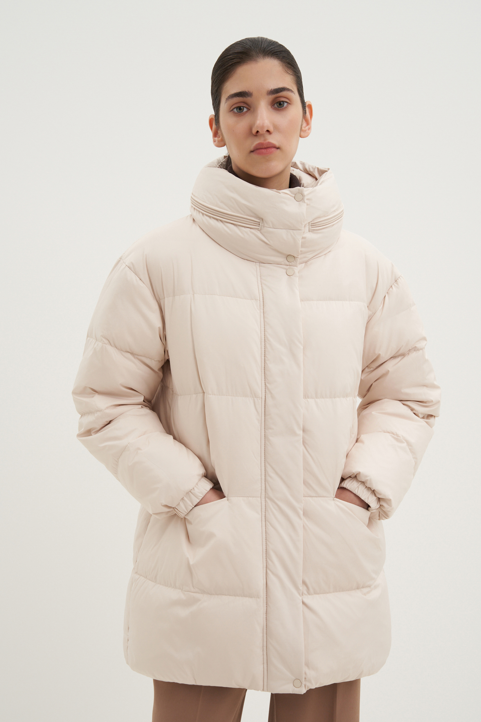 

Стеганый пуховик oversize силуэта, 705 angora, Стеганый пуховик oversize силуэта