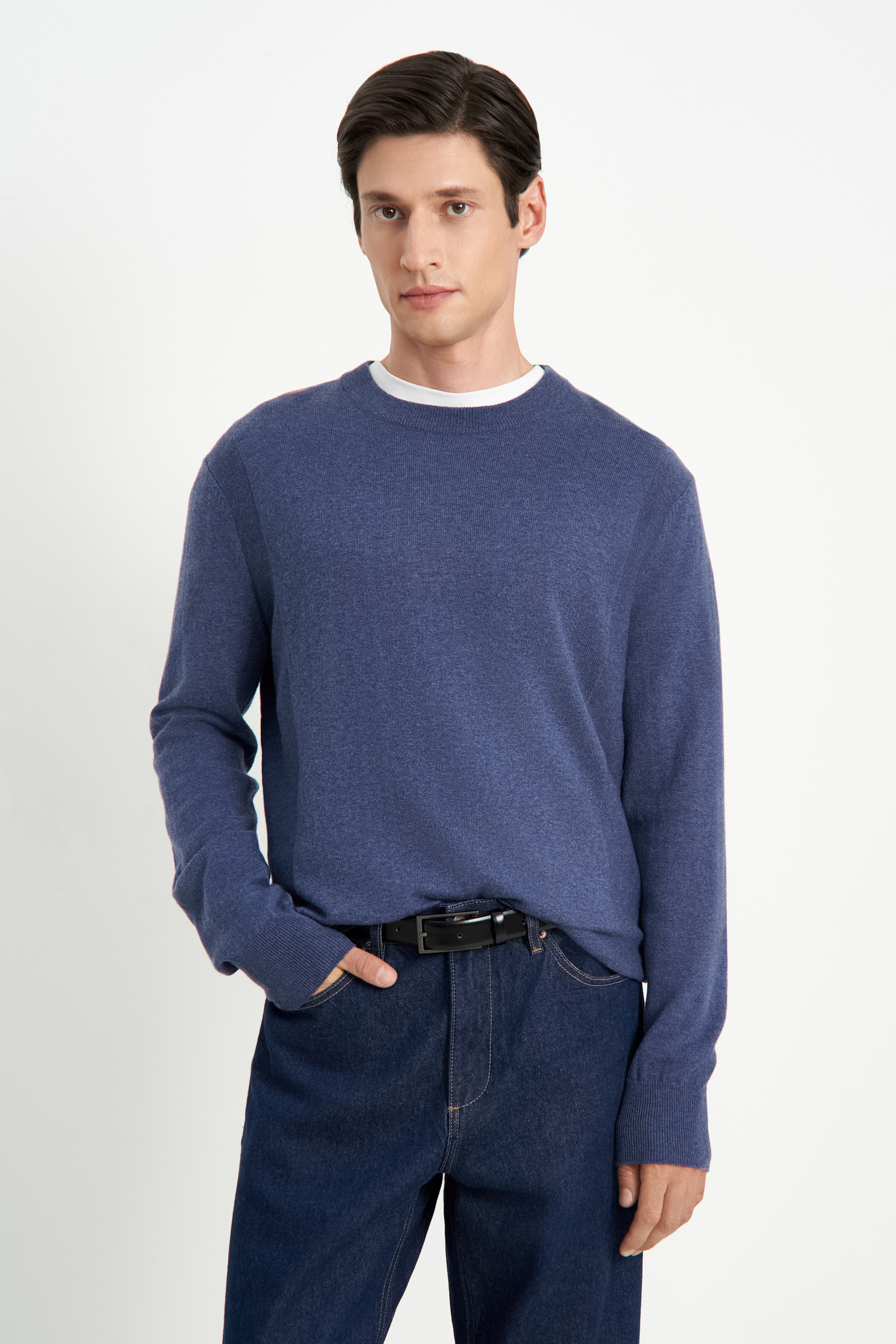 

Джемпер из шерсти и хлопка с округлой горловиной, 197 night shadow, Джемпер из шерсти и хлопка с округлой горловиной