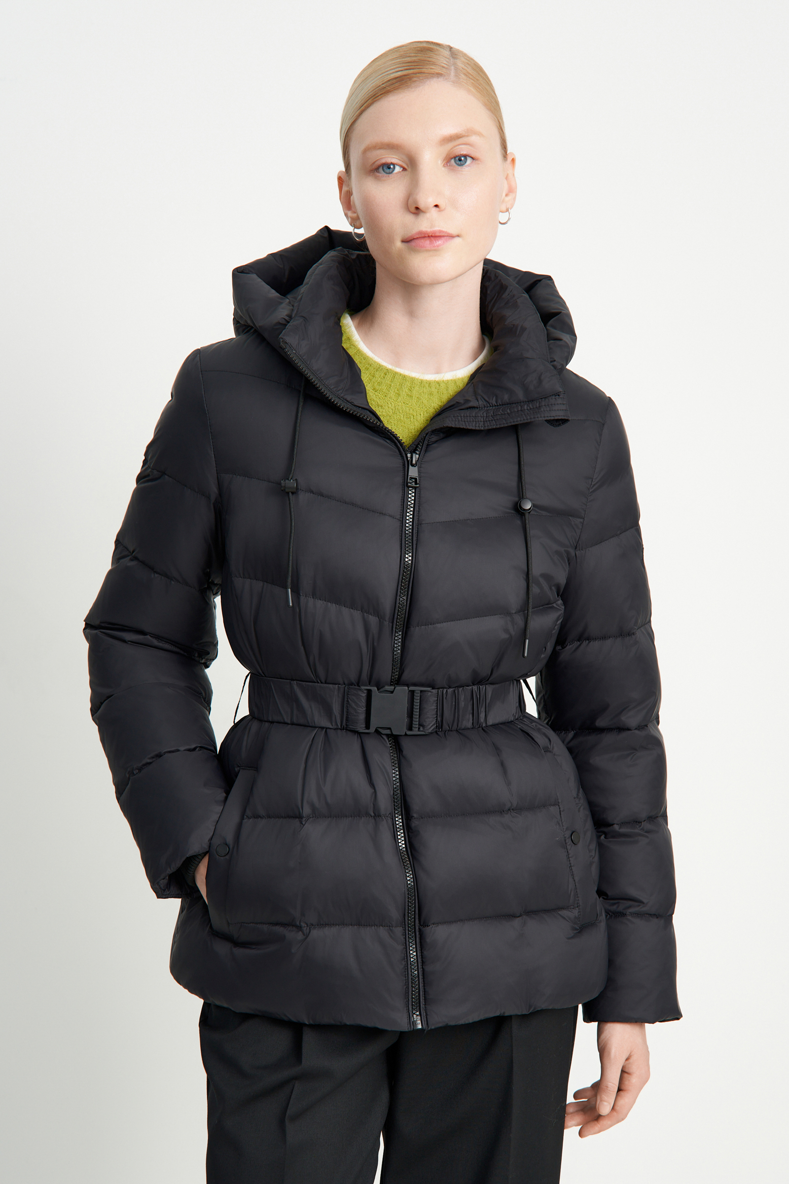 

Пуховик с поясом приталенного силуэта, 200 black, Пуховик с поясом приталенного силуэта