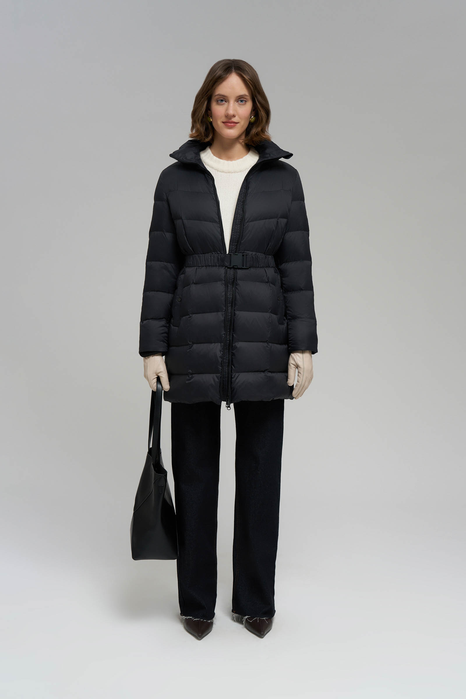 

Пуховое полупальто с поясом приталенного силуэта, 200 black, Пуховое полупальто с поясом приталенного силуэта