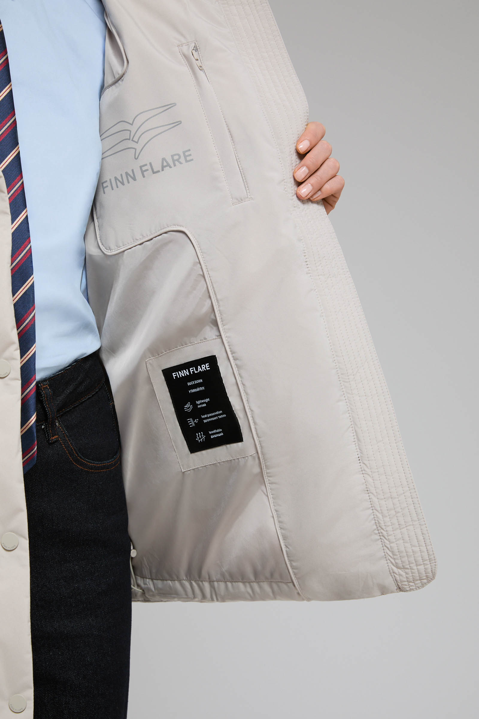 

Удлиненный пуховик с натуральным пухом и термостежкой, 713 grain, Удлиненный пуховик с натуральным пухом и термостежкой