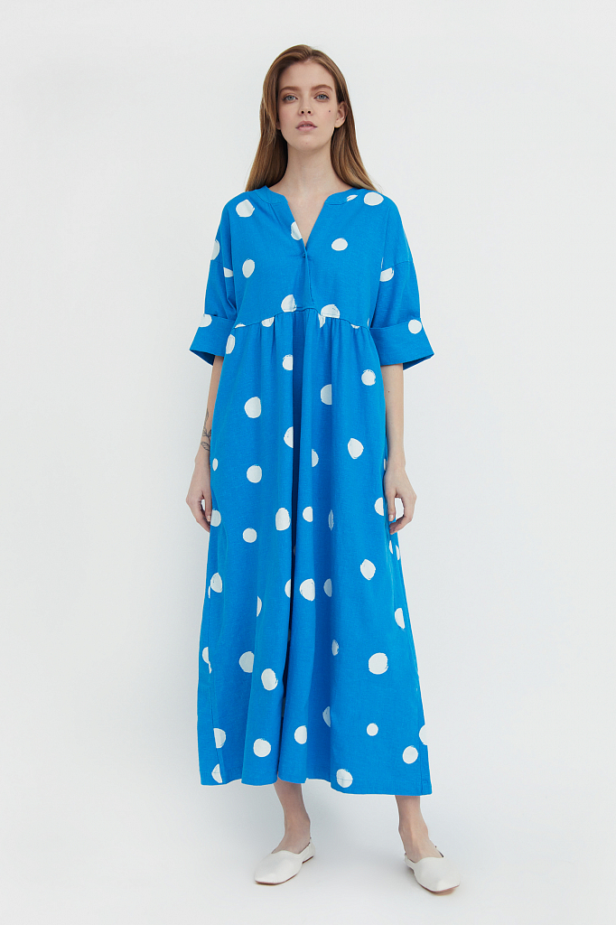 

платье-макси с крупным принтом, Синий, платье-макси с крупным принтом