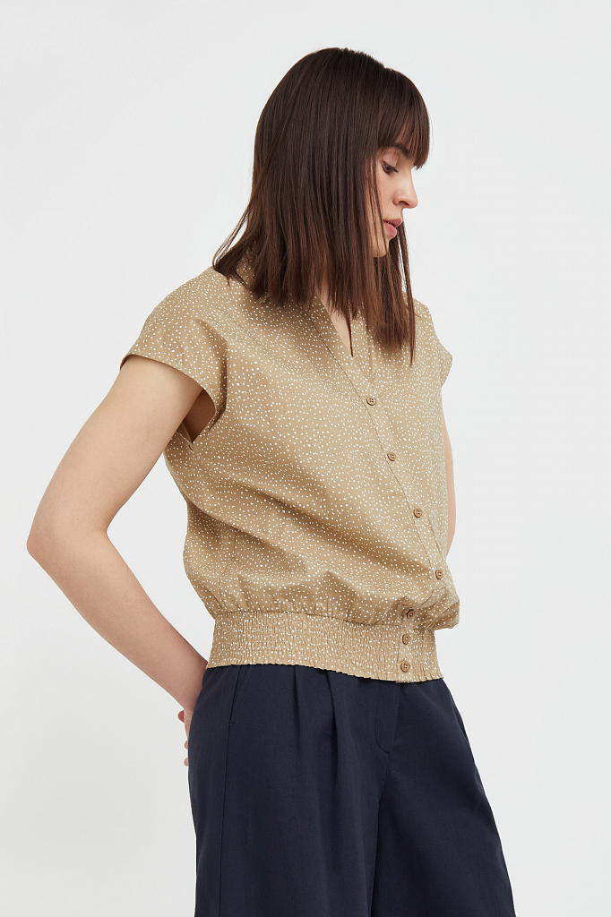 

хлопковая блузка с пестрым принтом, Сиреневый, хлопковая блузка с пестрым принтом