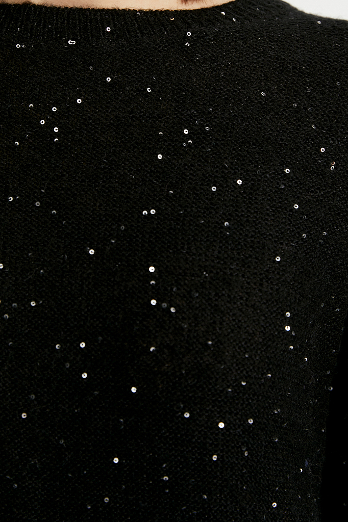 

джемпер женский с шерстью и мохером с пайетками, Черный, джемпер женский с шерстью и мохером с пайетками