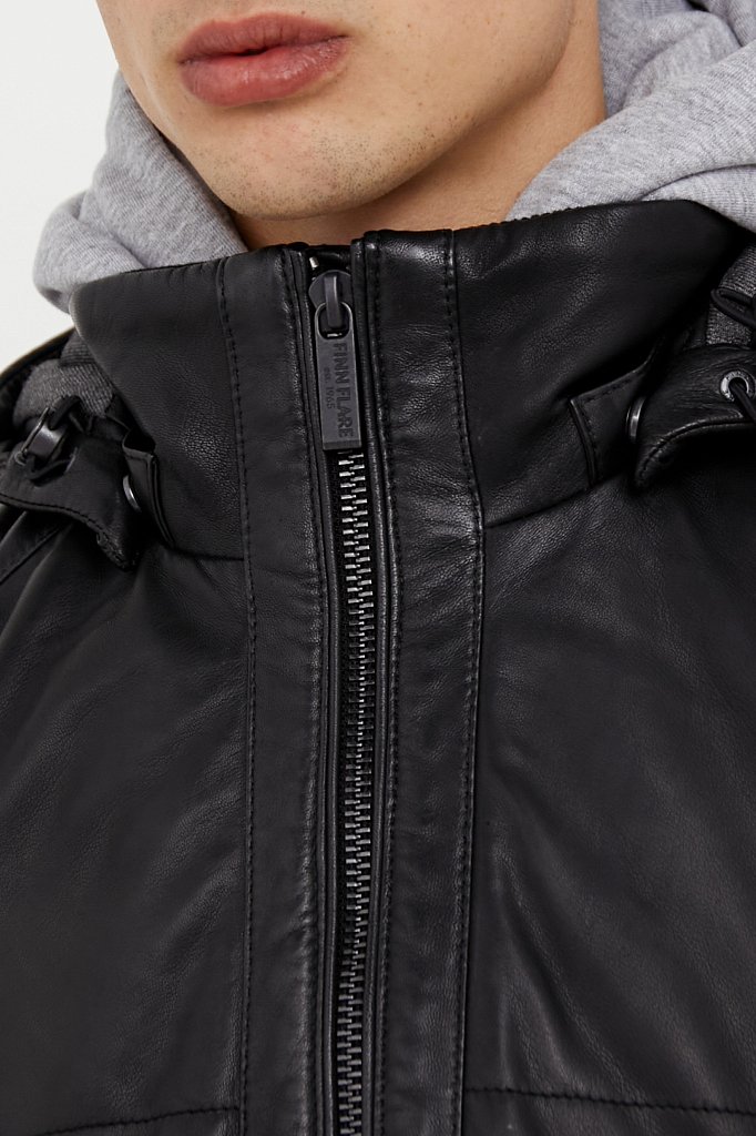 Кожаная куртка мужская на утеплителе, Модель A20-21803, Фото №6