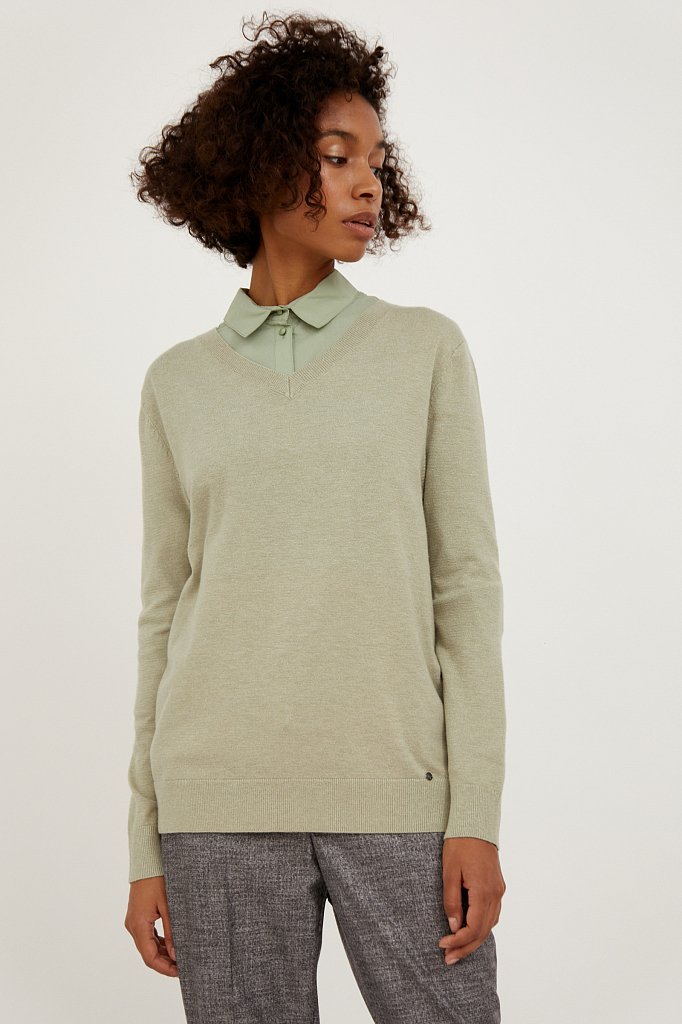 Базовый женский пуловер прямого кроя с вискозой, Модель A20-11102, Фото №1