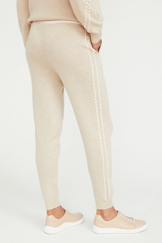 Трикотажные женские брюки с шерстью и отделкой, Модель A20-12114, Фото №4
