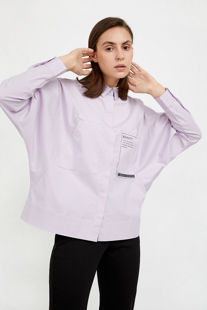 Рубашка женская с рукавом «летучая мышь» с принтом, Модель A20-12047, Фото №1