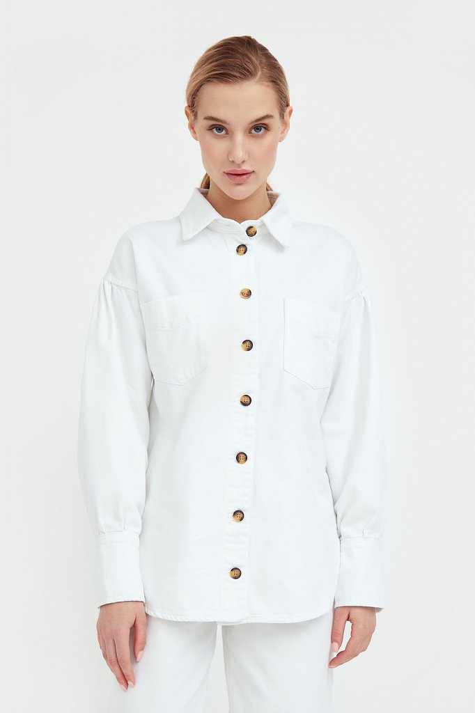 Рубашка женская джинсовая с отложным воротничком, Модель B21-15031, Фото №2