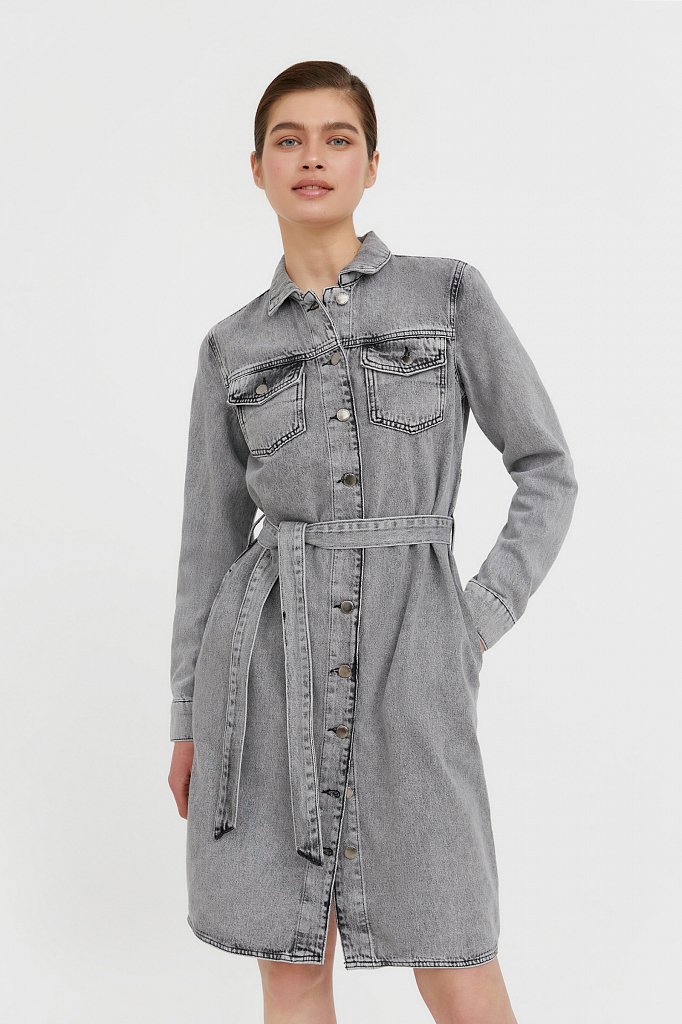 Платье-рубашка из серого денима, Модель B21-15030, Фото №2