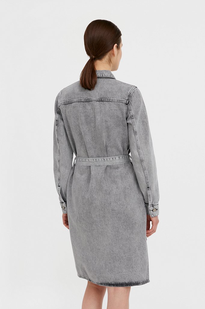 Платье-рубашка из серого денима, Модель B21-15030, Фото №5