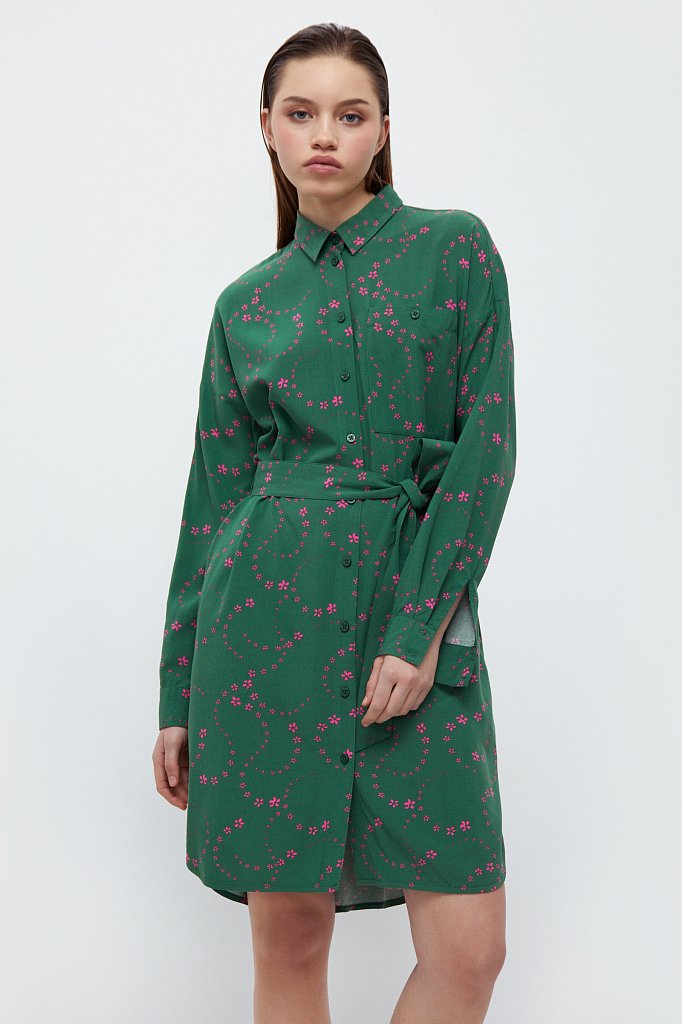 Платье-рубашка с цветочным принтом, Модель B21-32048, Фото №1