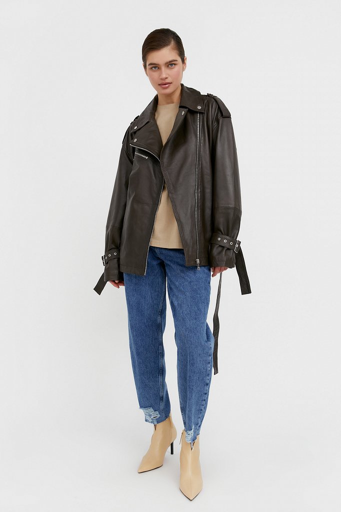 Куртка кожаная женская, Модель B21-11802, Фото №1