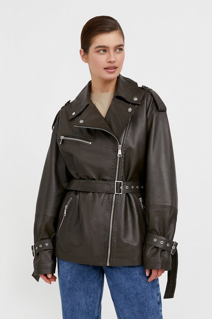 Куртка кожаная женская, Модель B21-11802, Фото №2