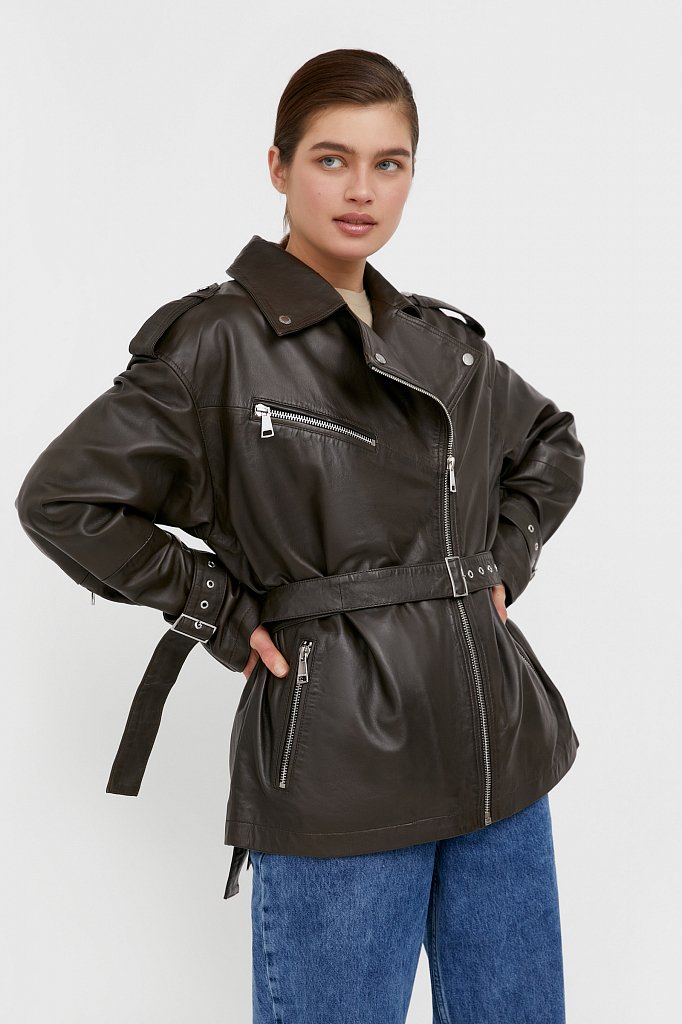 Куртка кожаная женская, Модель B21-11802, Фото №3