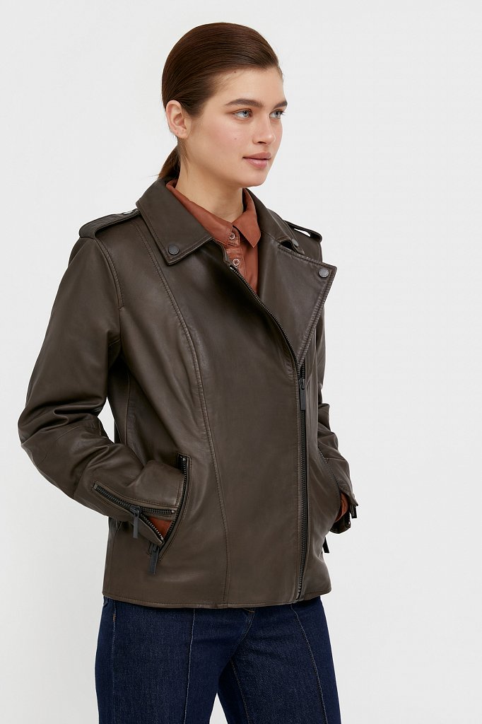 Куртка кожаная женская, Модель B21-11811, Фото №3