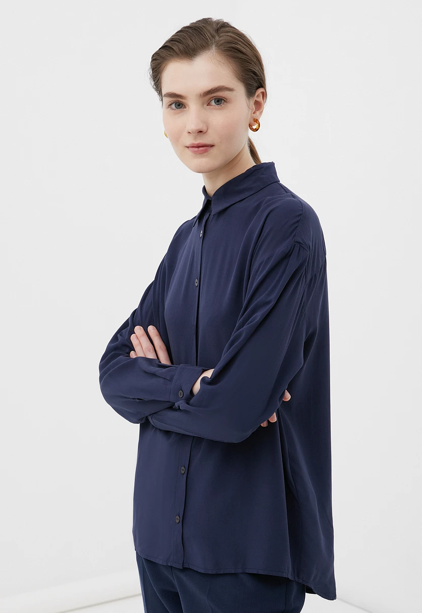 Блузка свободного кроя с отложным воротником, Модель BAS-10040, Фото №3