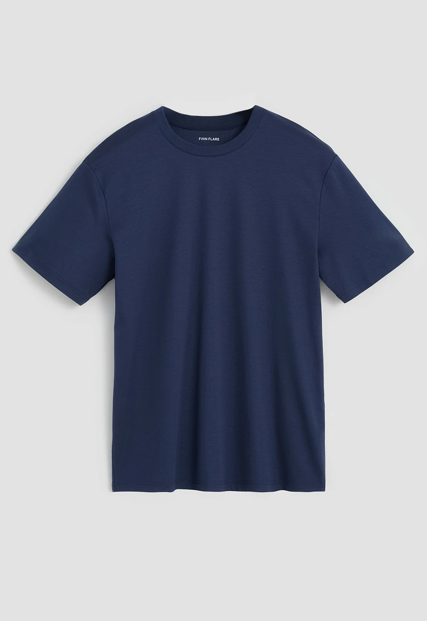 Футболка из хлопка прямого кроя Темно-cиний BAS-200121Купить в интернет-магазине FINN FLARE, предосмотр фото №6 Футболка из хлопка прямого кроя, Модель BAS-200121, Фото №6
