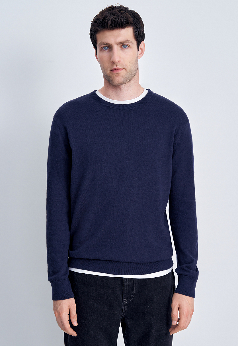 Джемпер из хлопка и шерсти с округлым вырезом