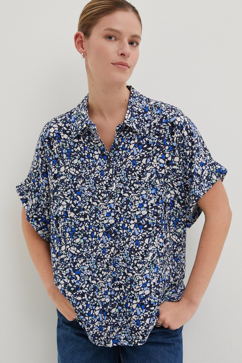 Рубашка женская из вискозы с коротким рукавом, Модель BAS-10041, Фото №1