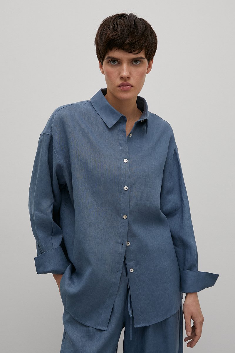 Льняная рубашка oversize силуэта, Модель BAS-100114, Фото №1