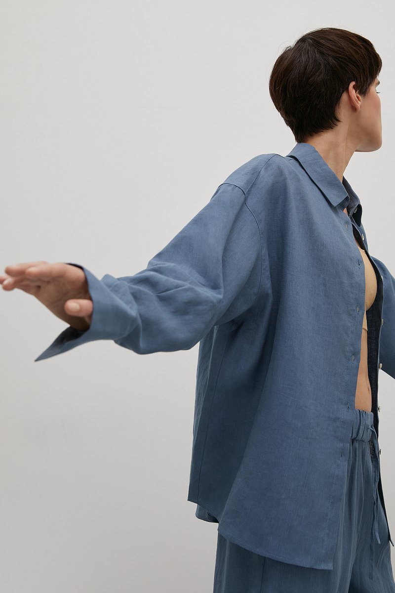 Льняная рубашка oversize силуэта, Модель BAS-100114, Фото №3