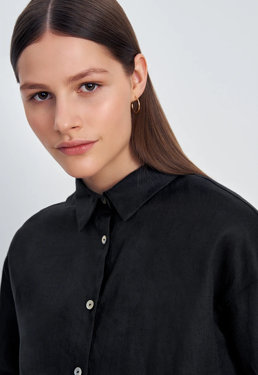 Рубашка изо льна свободного кроя, Модель BAS-100168, Фото №6