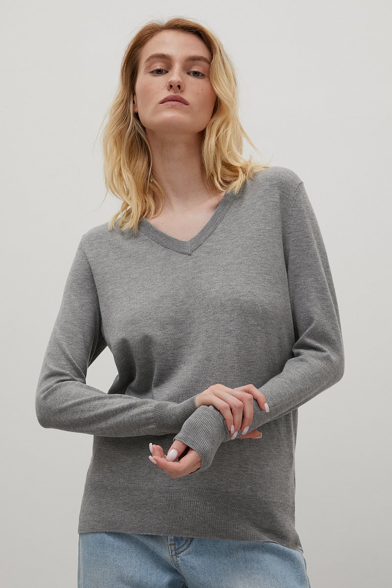 Базовый женский пуловер прямого силуэта с шерстью, Модель BAS-10106, Фото №1