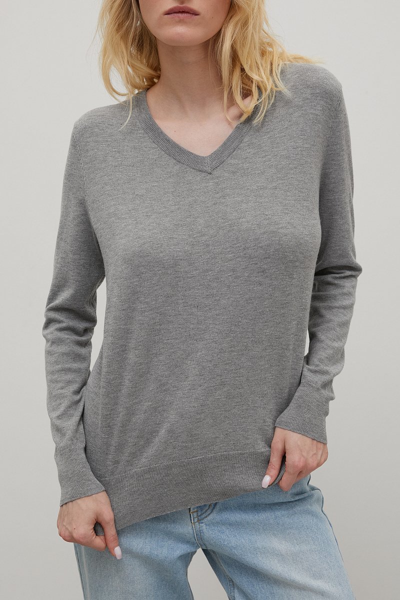 Базовый женский пуловер прямого силуэта с шерстью, Модель BAS-10106, Фото №3