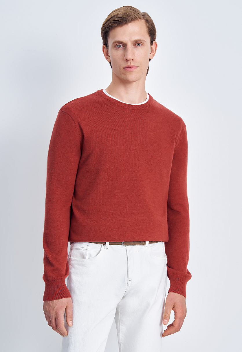 Джемпер из хлопка и шерсти с округлым вырезом Джемпер из хлопка и шерсти с округлым вырезом