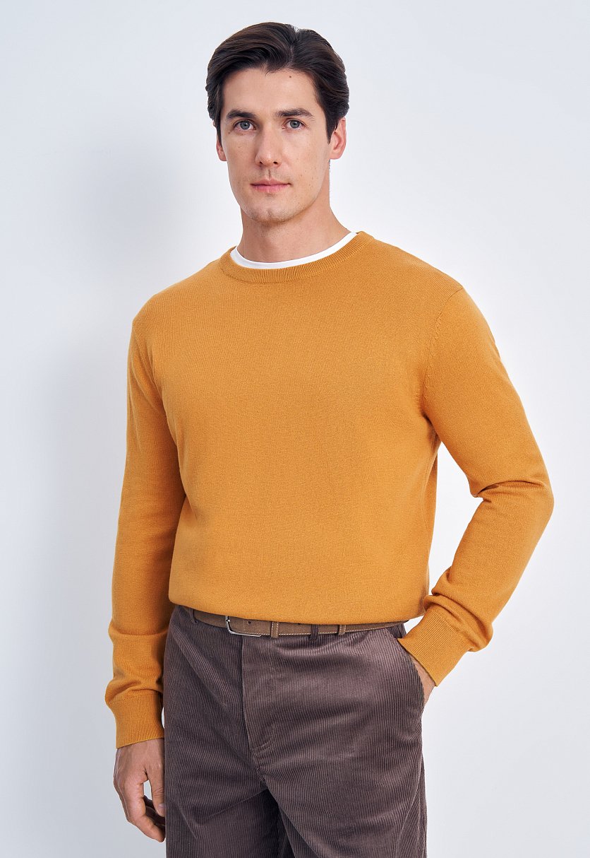 Джемпер из хлопка и шерсти с округлым вырезом