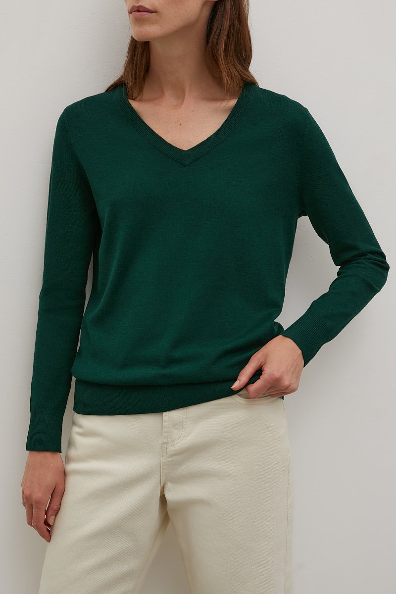 Базовый женский пуловер прямого силуэта с шерстью, Модель BAS-10106, Фото №3