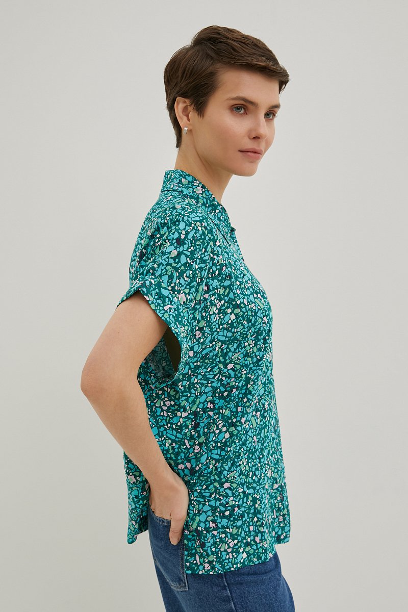 Рубашка женская из вискозы с коротким рукавом, Модель BAS-10041, Фото №4