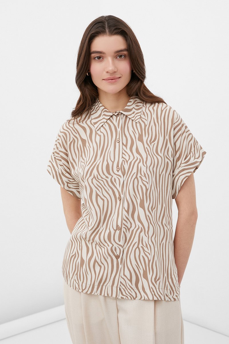 Рубашка женская из вискозы с коротким рукавом, Модель BAS-10041, Фото №1