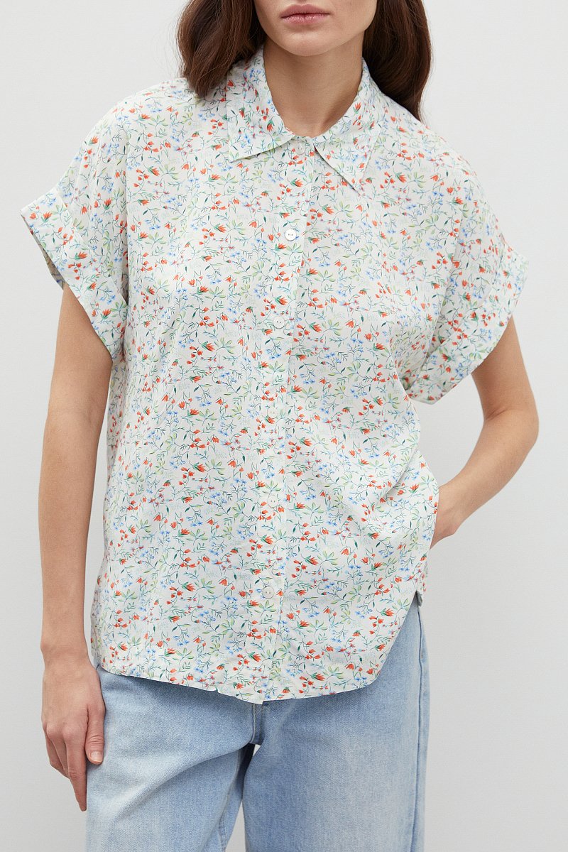 Рубашка женская из вискозы с коротким рукавом, Модель BAS-10041, Фото №3