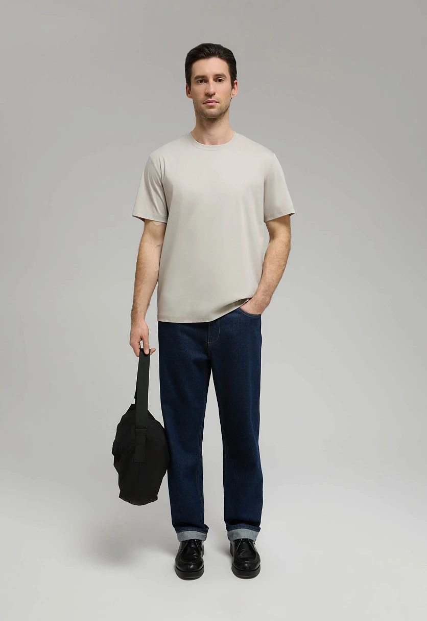Футболка из хлопка прямого кроя Серо-бежевый BAS-200121Купить в интернет-магазине FINN FLARE, предосмотр фото №1 Футболка из хлопка прямого кроя, Модель BAS-200121, Фото №1