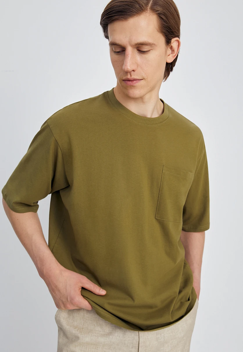 Футболка из хлопка с нагрудным карманом, Модель BAS-200133, Фото №3