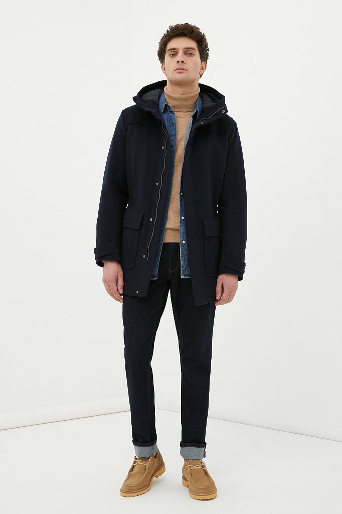 Технологичное утепленное мужское пальто с шерстью, Модель FAB21005, Фото №2