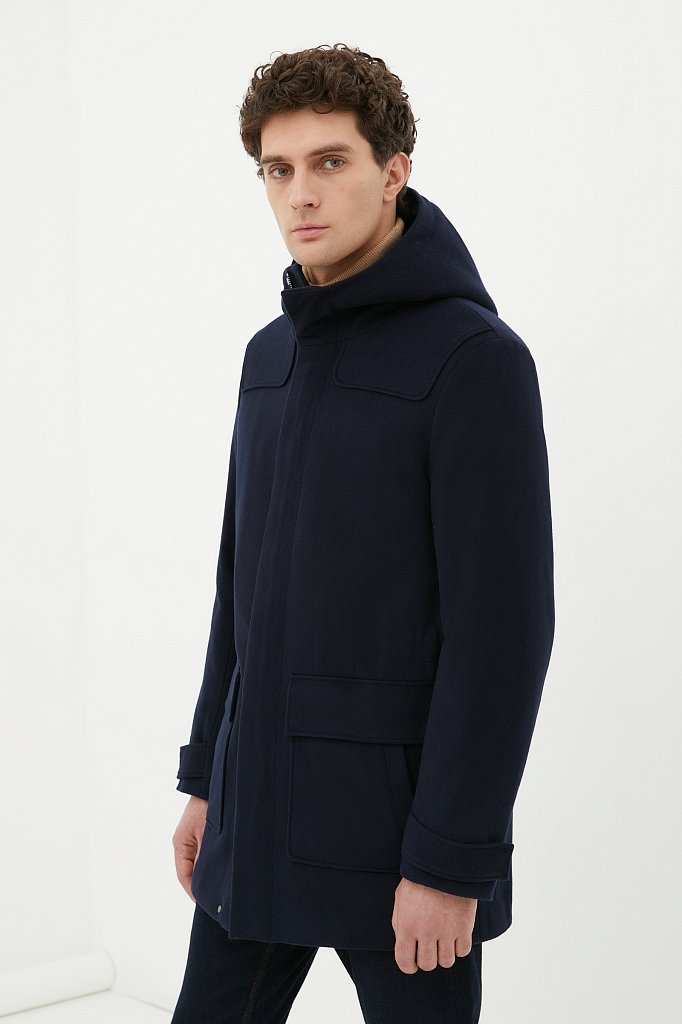 Технологичное утепленное мужское пальто с шерстью, Модель FAB21005, Фото №3