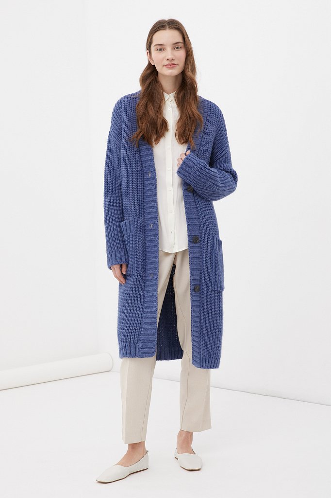 Трикотажное женское пальто крупной вязки с шерстью, Модель FAB111104, Фото №2